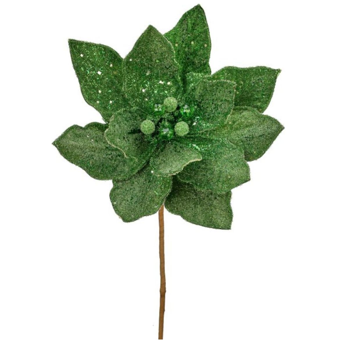 Flor Artificial de Nochebuena Bolita Y Diamantina Verde 55 Cm