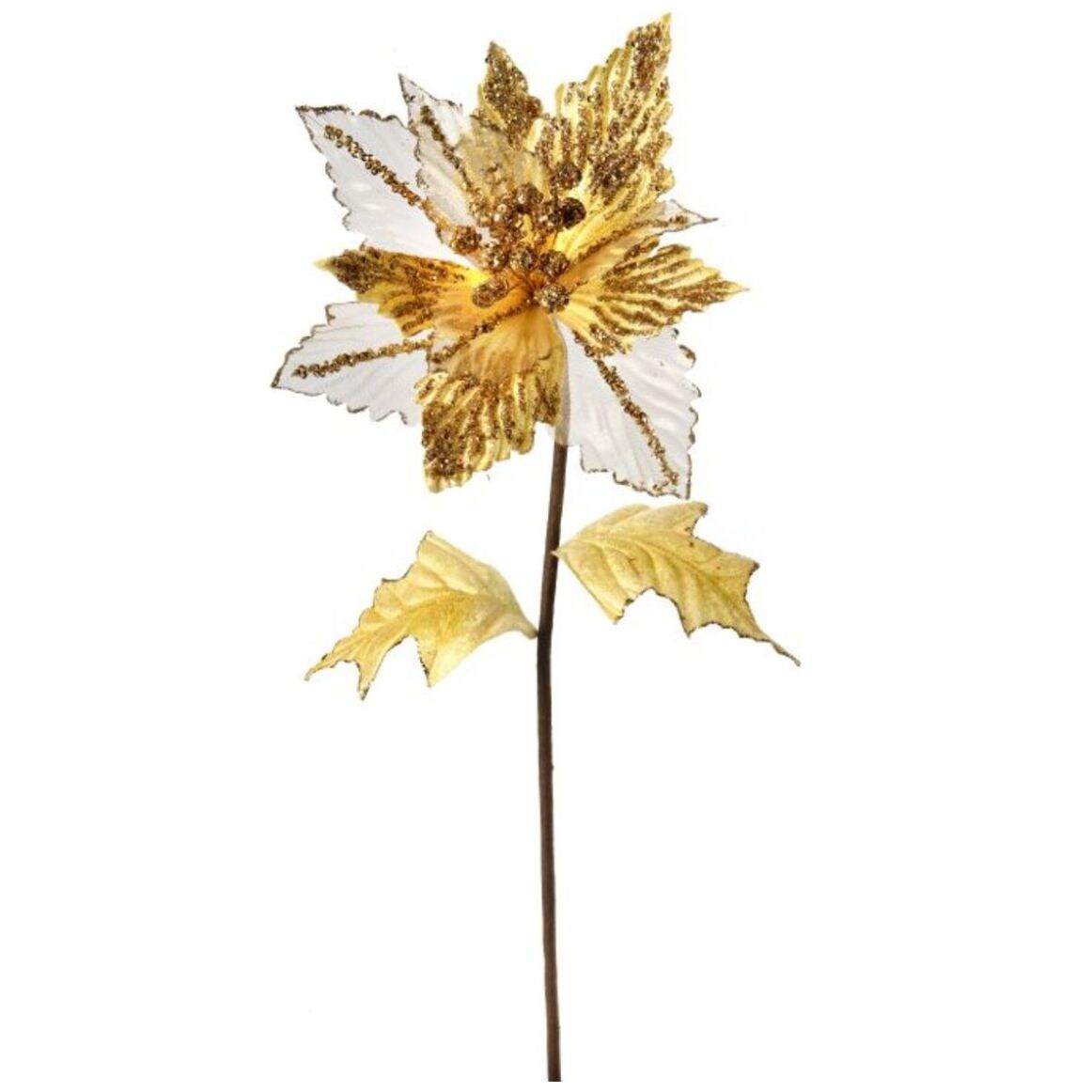 Flor Artificial de Nochebuena Brillosa Color Oro 55 Cm