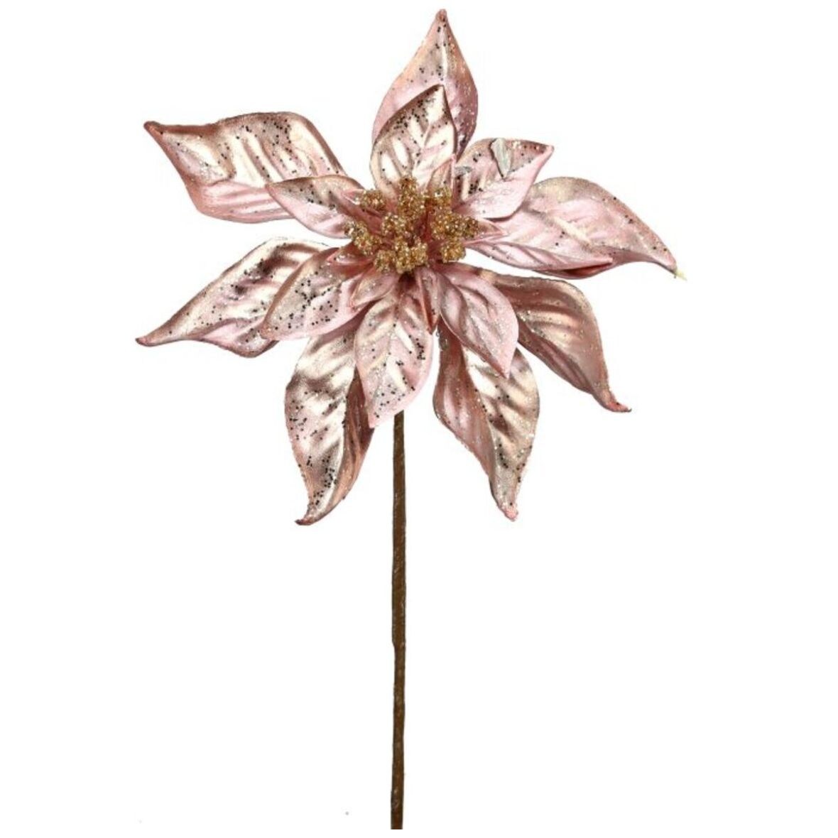 Flor Artificial de Nochebuena Rosa Metálica 55 Cm