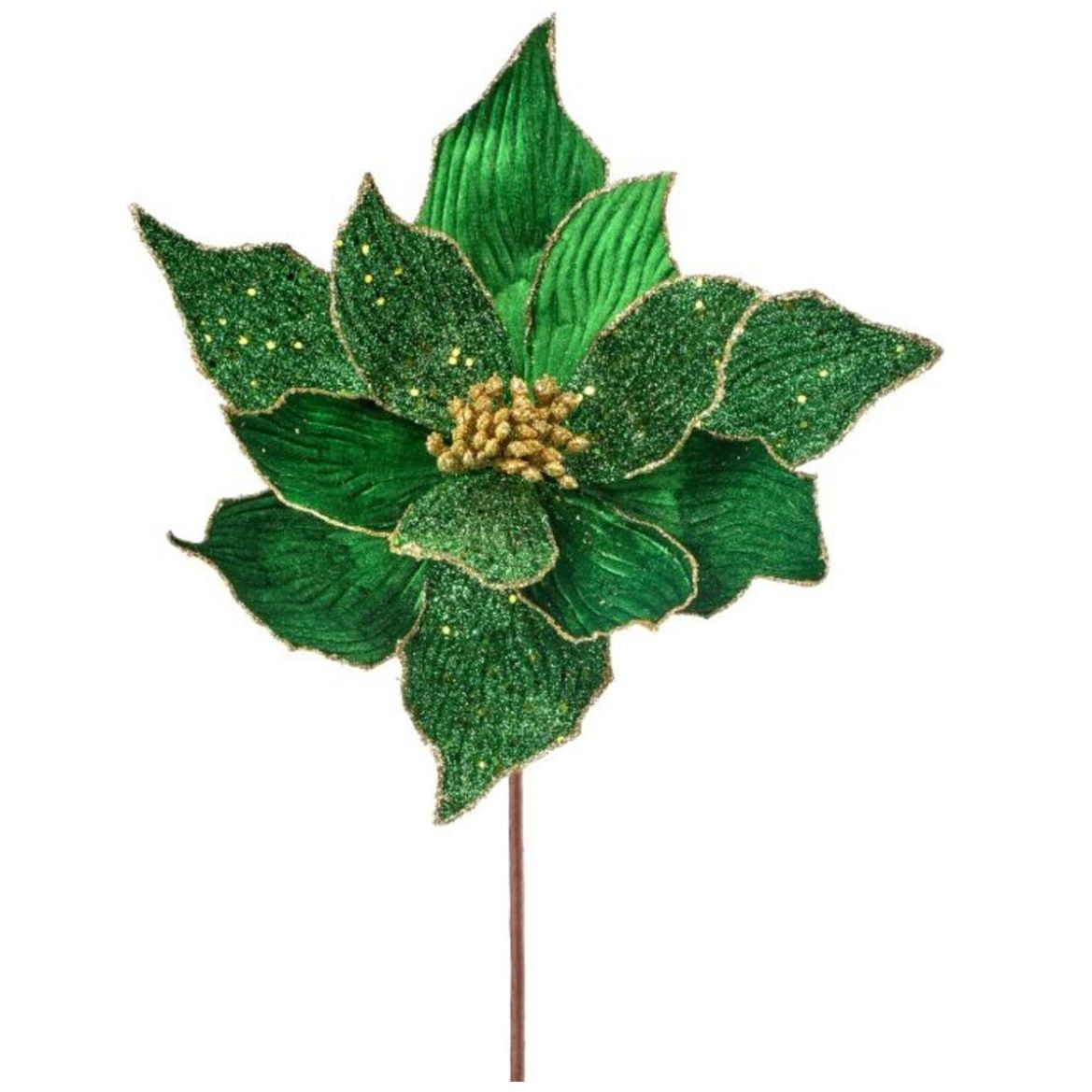 Flor Artificial de Nochebuena Verde con Brillos 55 Cm