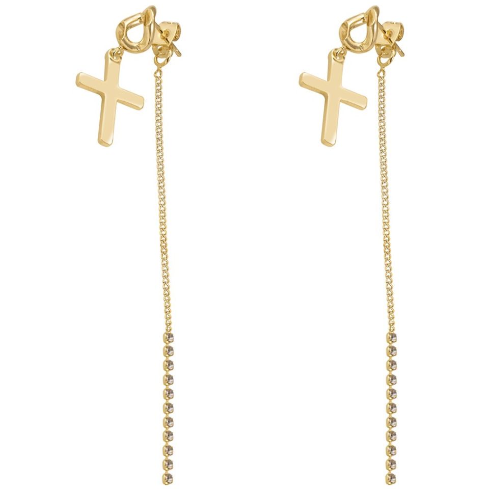 Arete de Cruz con Cadena Colgante