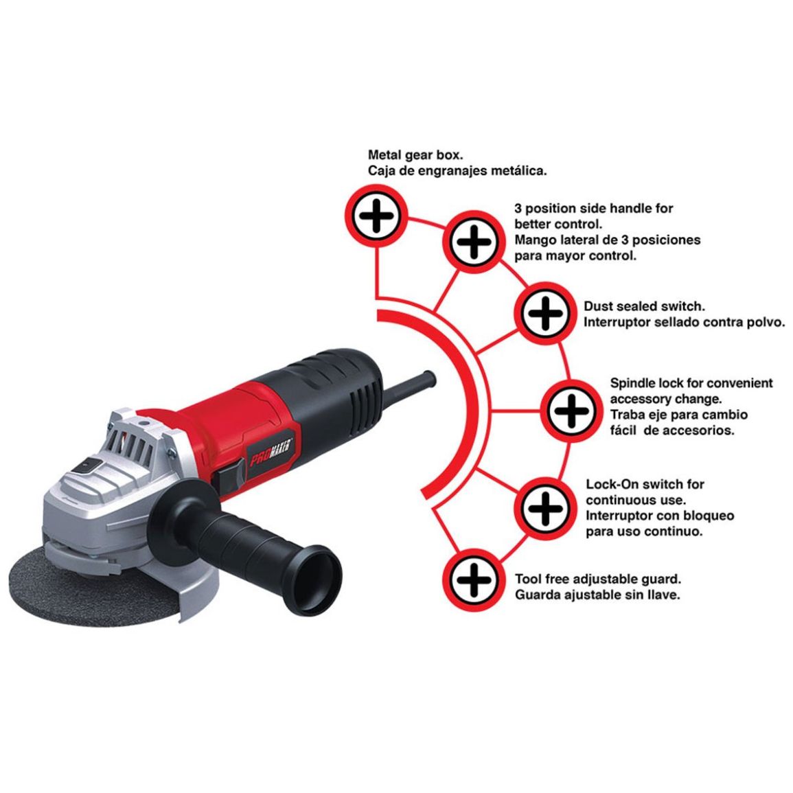 Esmeriladora Angular 4 1/2 Promaker 750W con Disco Abrasivo Pro-Es750
