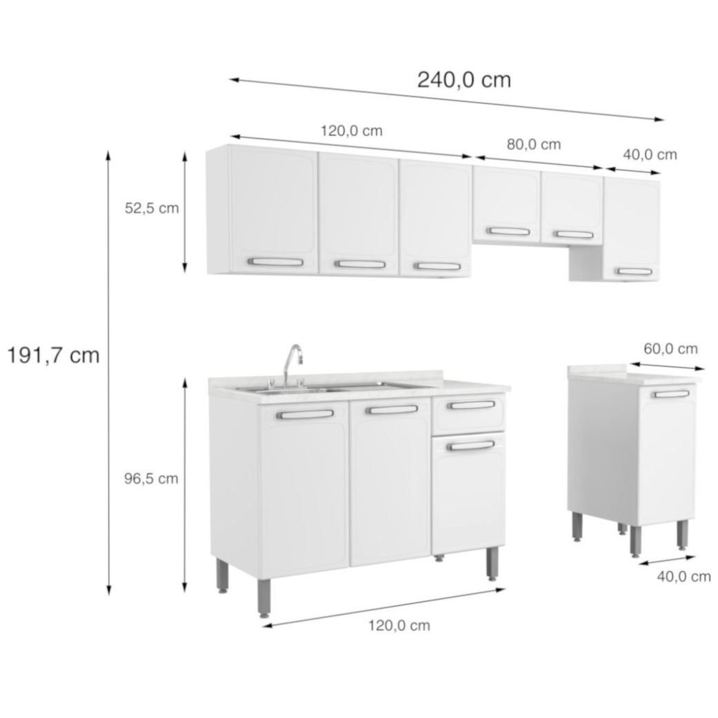 Cocina Acero Alaska Blanca 240Cm Bertolini