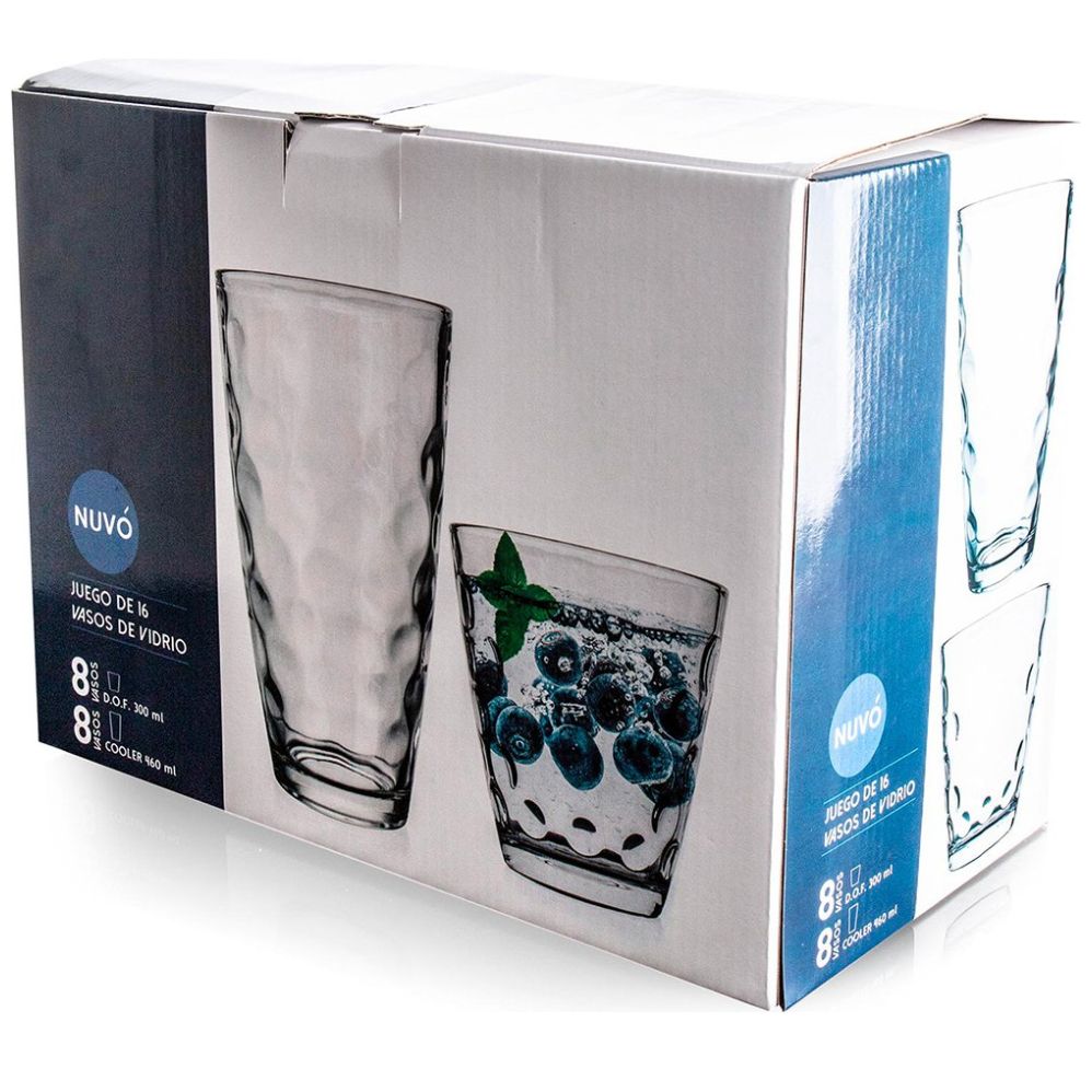 Juego de 16 Vasos de Vidrio Nuvo