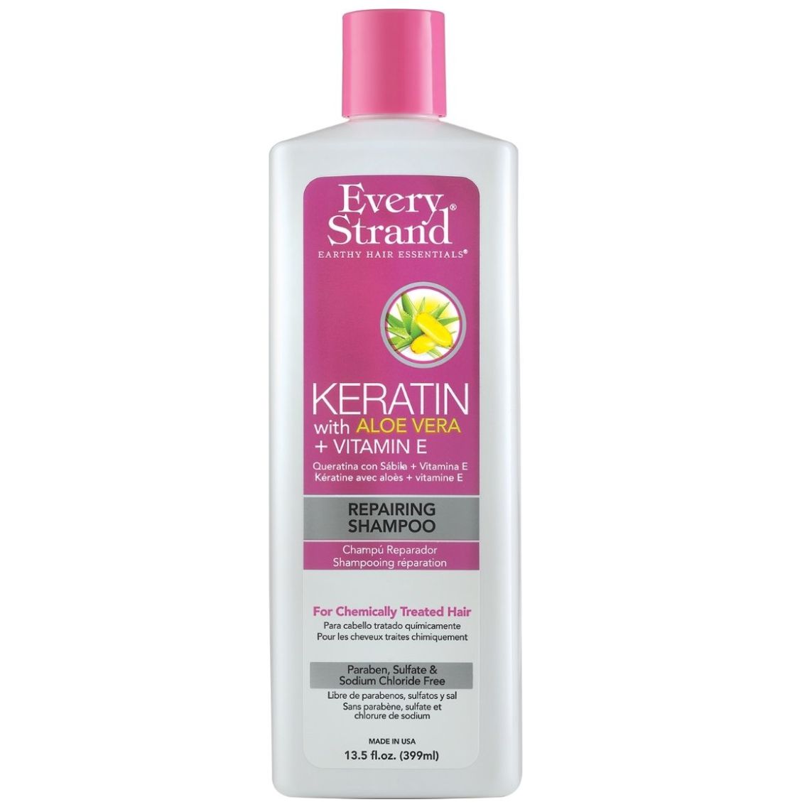 Every Strand Shampoo  Reparador con Keratina y Aloe Vera + Vitamina e 399Ml