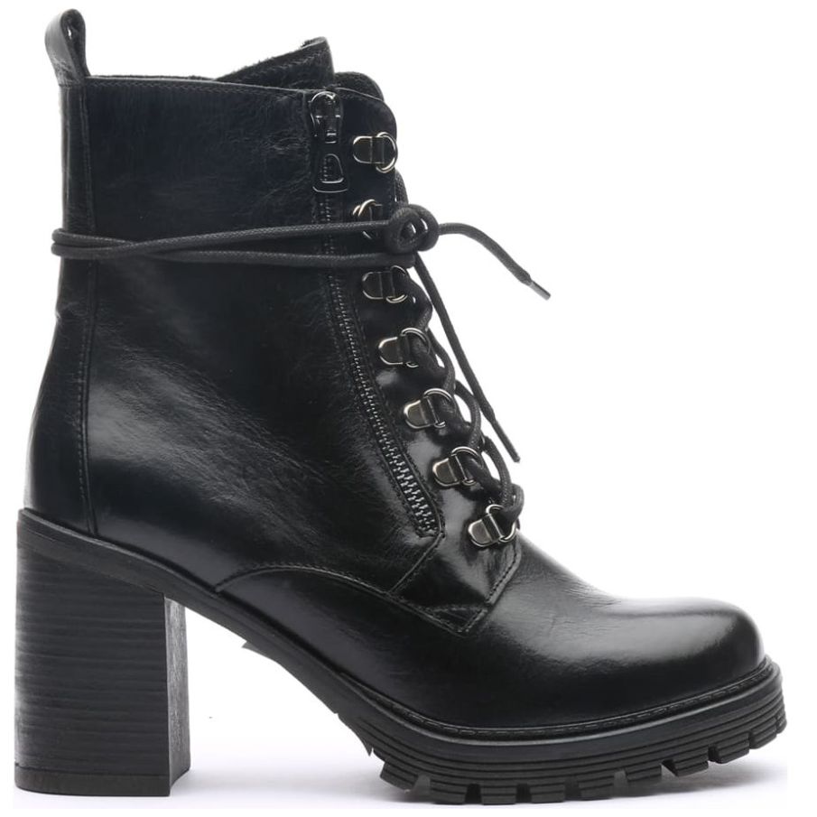 Bota Negra Combat con Tacón y Agujetas Luketti