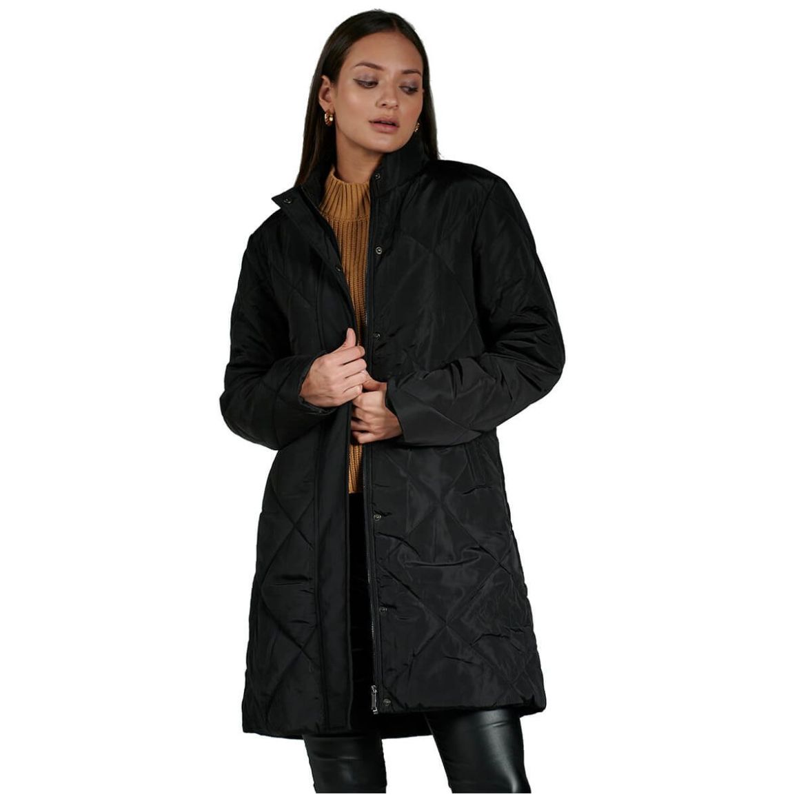 Chamarra Larga Cuello Alto Jeanious para Mujer