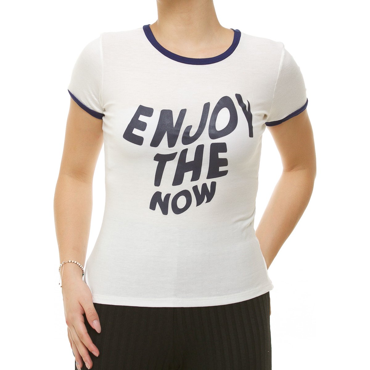 Playera Manga Corta Puño Contraste Jeanious para Mujer