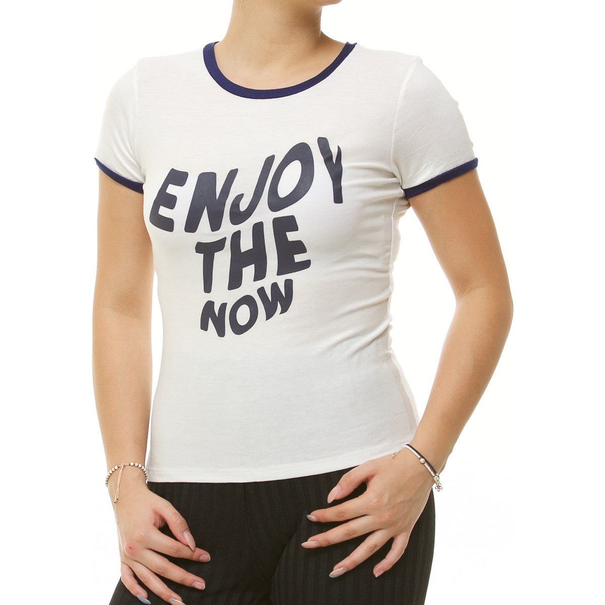Playera Manga Corta Puño Contraste Jeanious para Mujer
