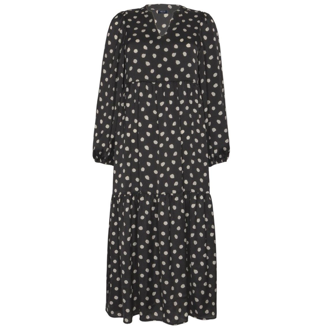 Vestido Largo Estampado, Escote en V, Manga Larga  para Mujer