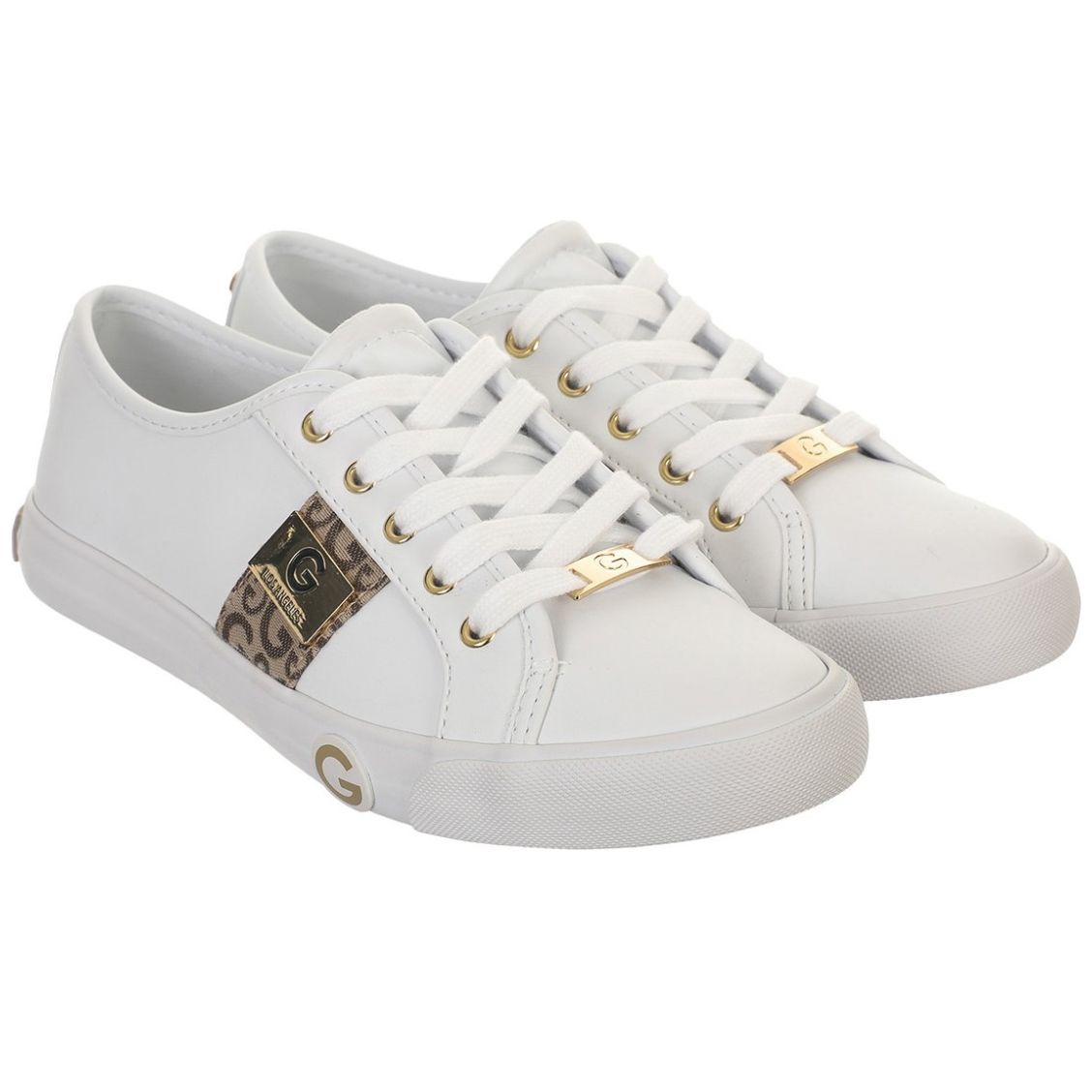 Tenis para Mujer Elaborado en Material Sintético con Aplicación Lisa, Estampado Logotipo, Fijación de Agujeta, Color Blanco Combinado G By Guess