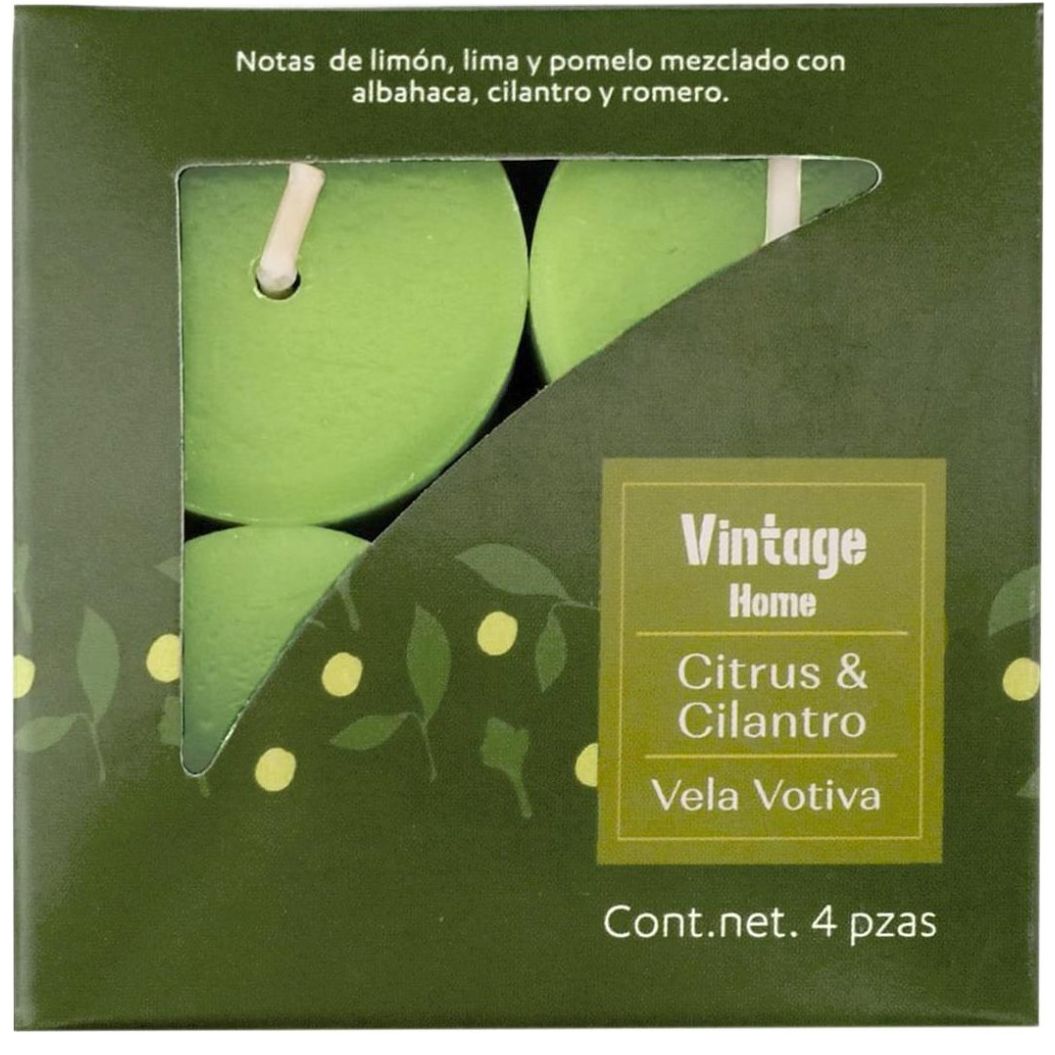 Vela Votiva Set de 4 Pz Fragancia Citrus & Cilantro Vintage Home