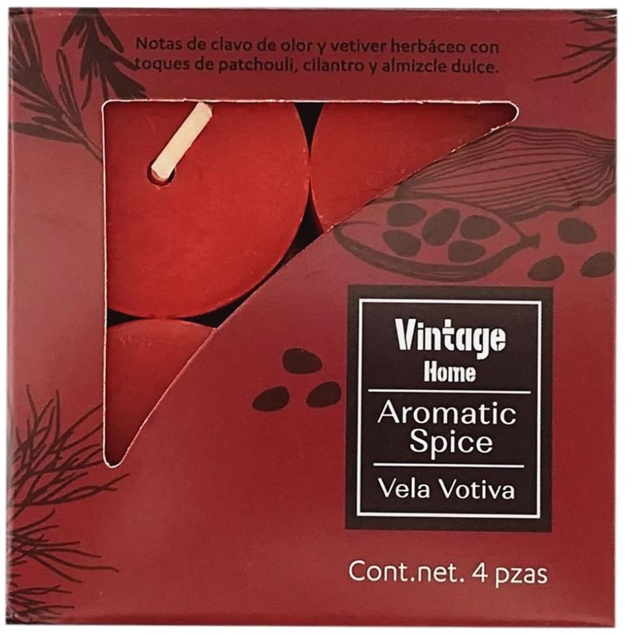 Vela Votiva Set de 4 Pz Fragancia Aromatic Spice Vintage Home