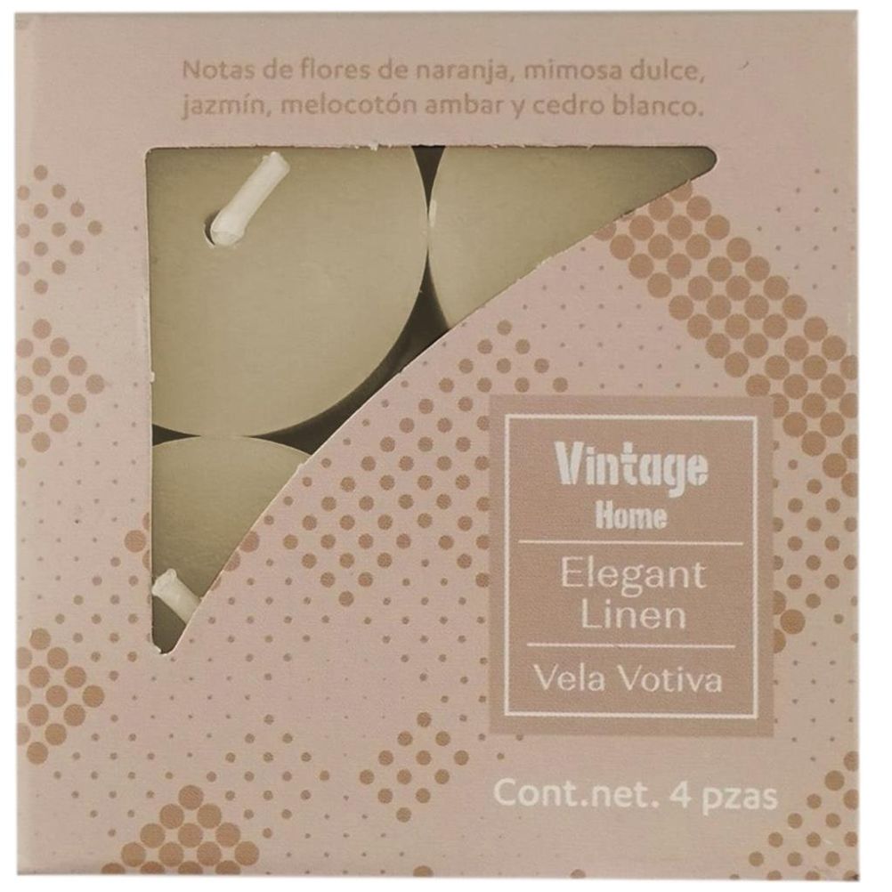 Vela Votiva Set de 4 Pz Fragancia Elegant Linen Vintage Home