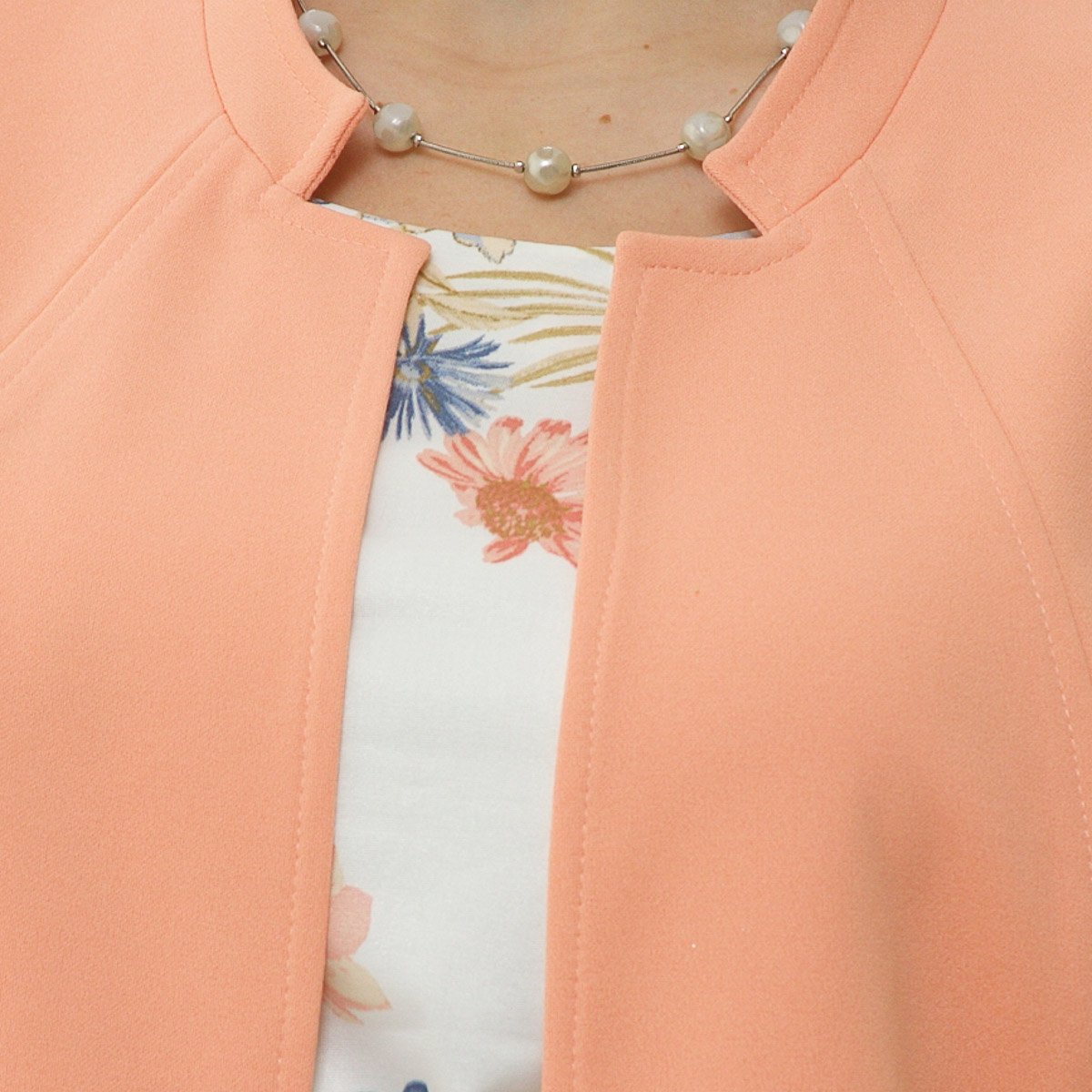 Conjunto de 2 Piezas Saco Liso Vestido Estampado para Dama Diva