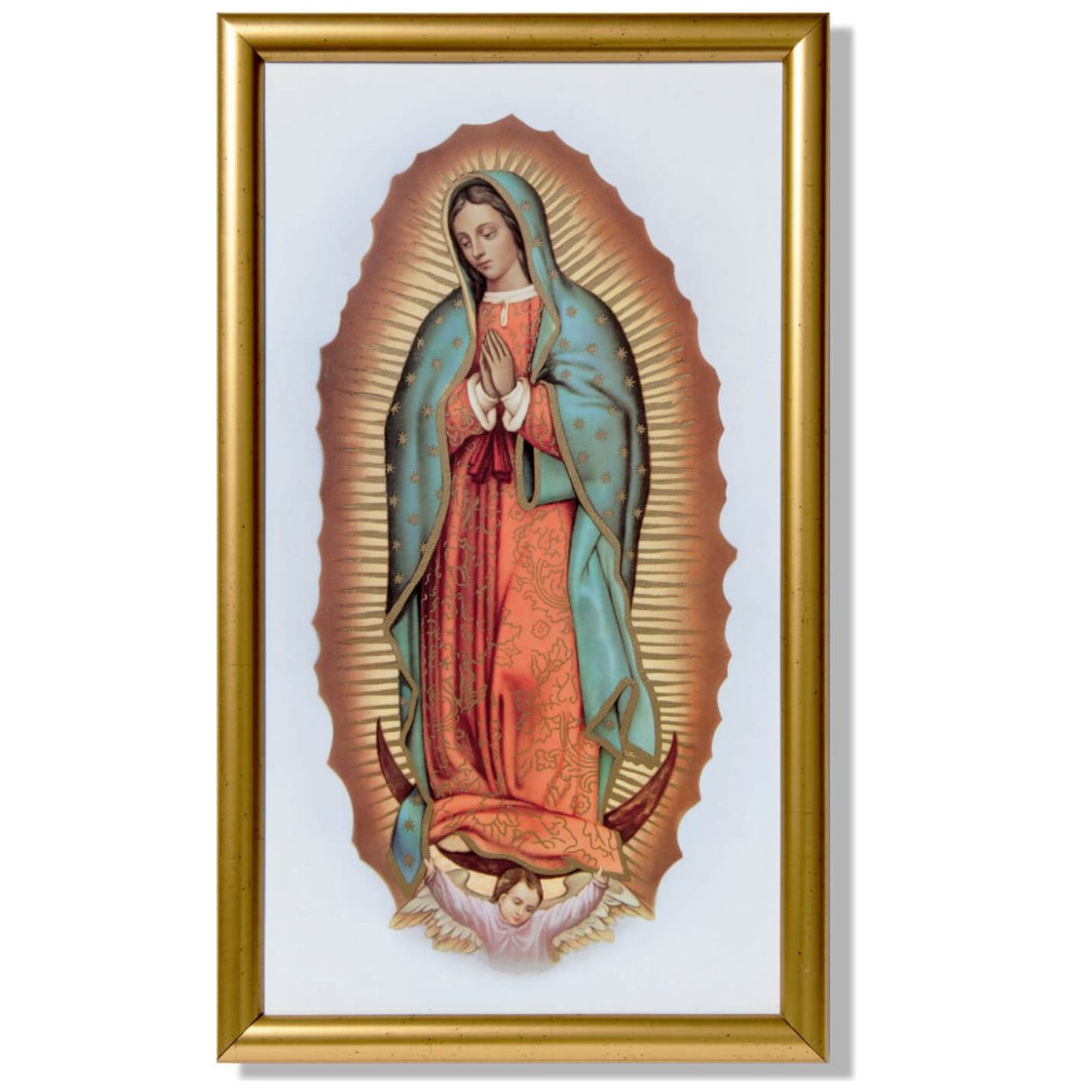 Cuadro Rectangular Dorado de la Virgen Guadalupe Estampa Italiana