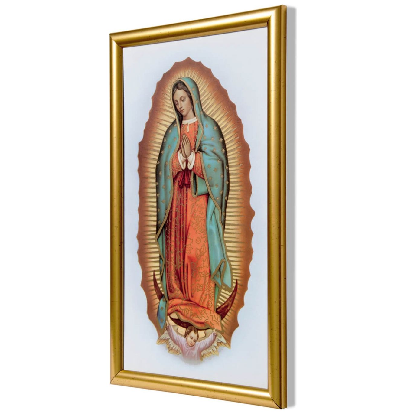 Cuadro Rectangular Dorado de la Virgen Guadalupe Estampa Italiana