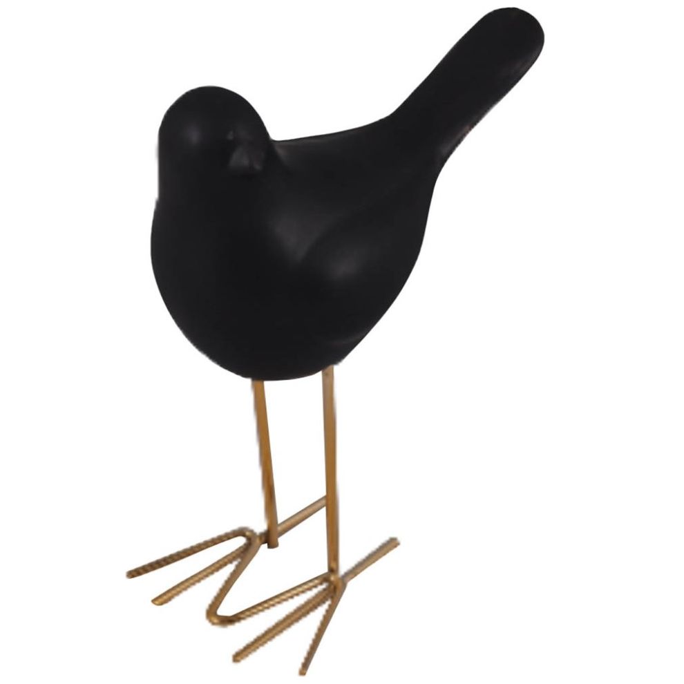 Home Nature Figura Decorativa Pájaro de Cerámica con Patas de Metal Color Negro 13*10*5 Cm