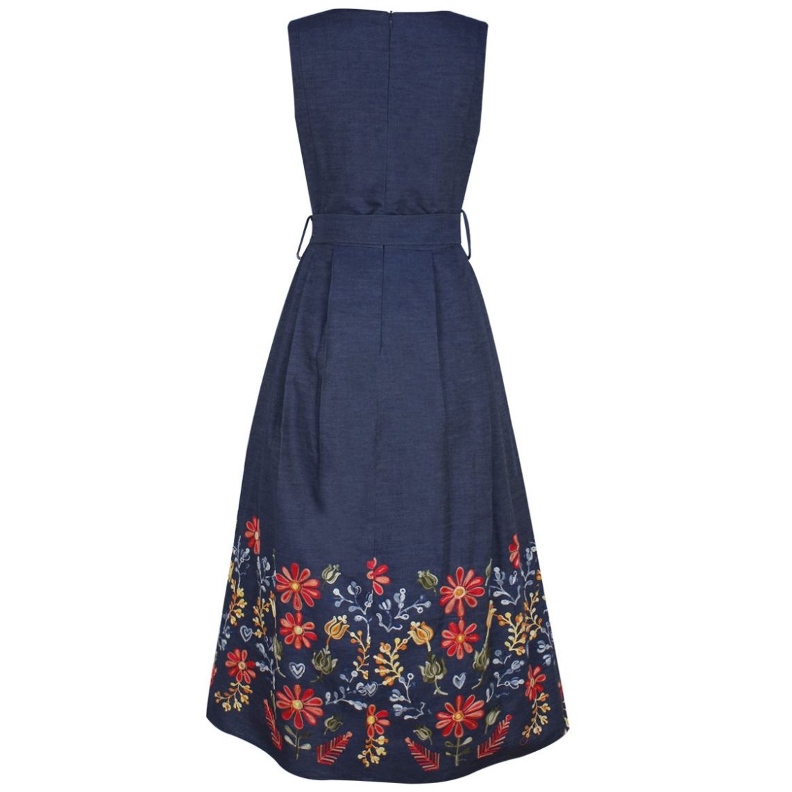 Vestido Basel Cuello Redondo Diseño Denim Bordado