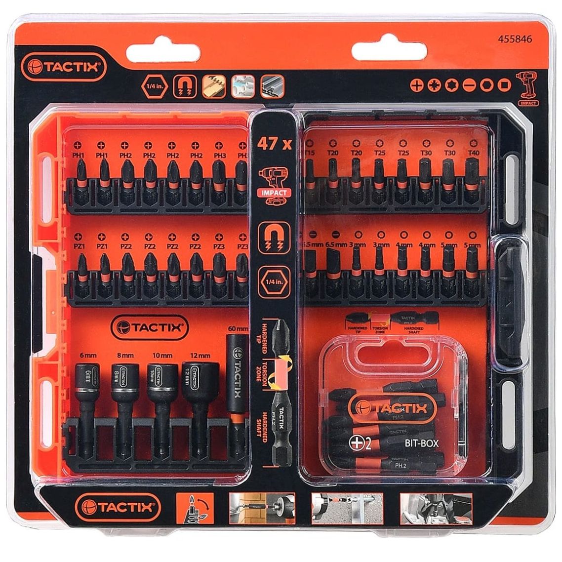 Juego 47 Puntas Impacto para Taladro Tactix