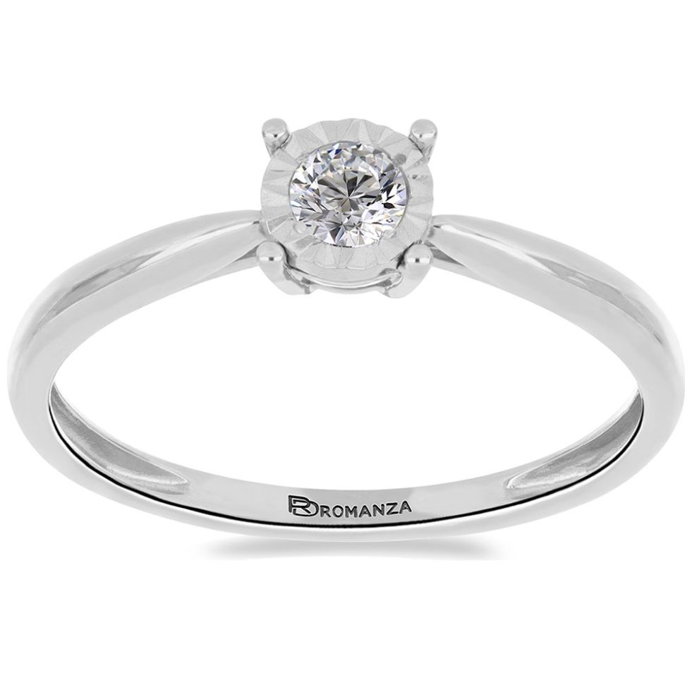 Anillo de Compromiso Oro Blanco 14K y 0.15 Qts Diamante Romanza