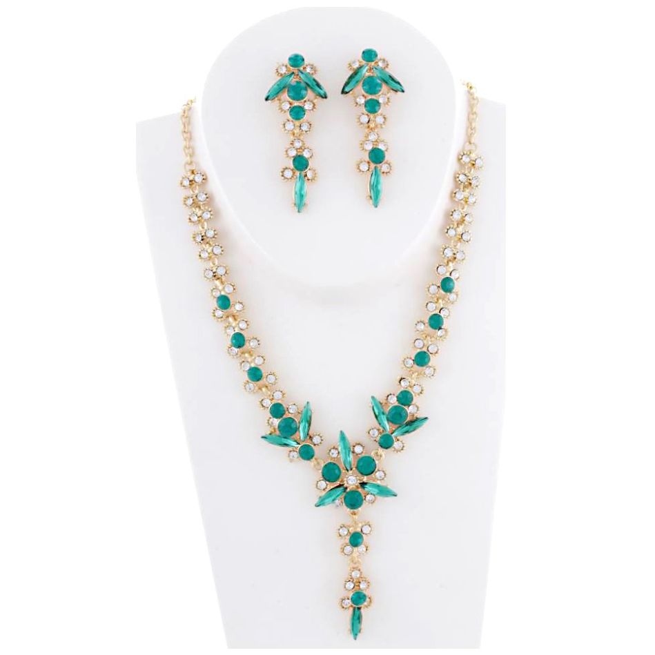 Juego Collar Y Aretes con Piedra Verde C2C