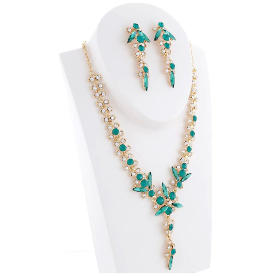 Juego Collar Y Aretes con Piedra Verde C2C