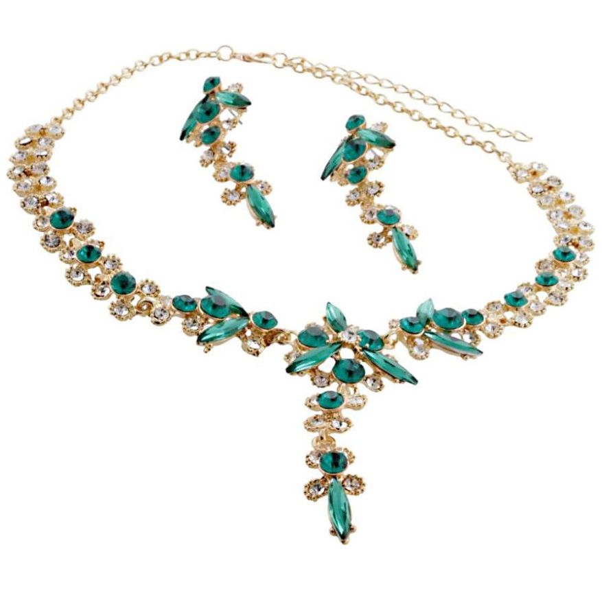 Juego Collar Y Aretes con Piedra Verde C2C