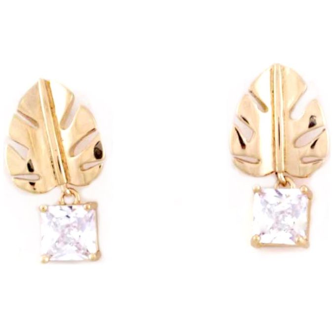 Aretes Hoja Y Piedra Dorada Lulu