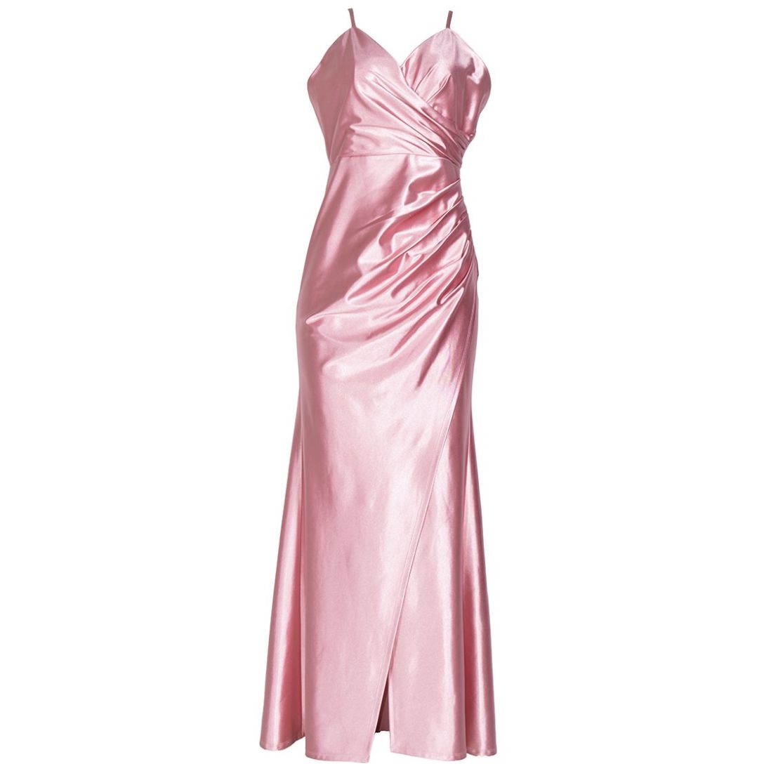 Vestidos máximos de satén estilo A-line con escote en V y bolsillos Lavanda Tallas Grandes