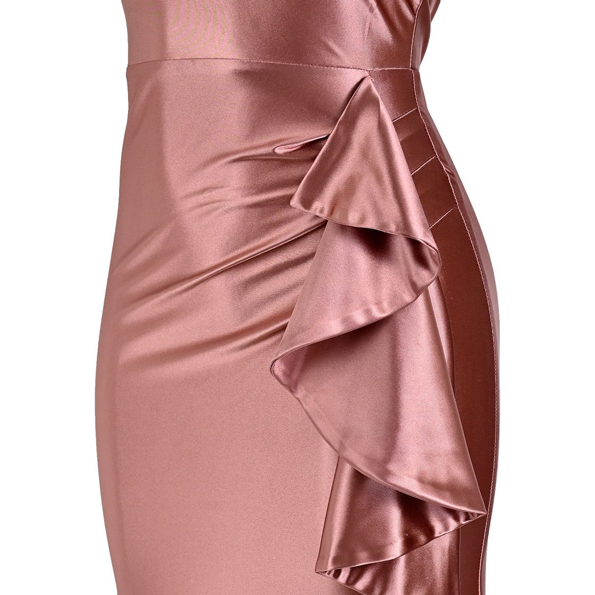 Vestido Largo Pink Gallery con Escarola para Mujer