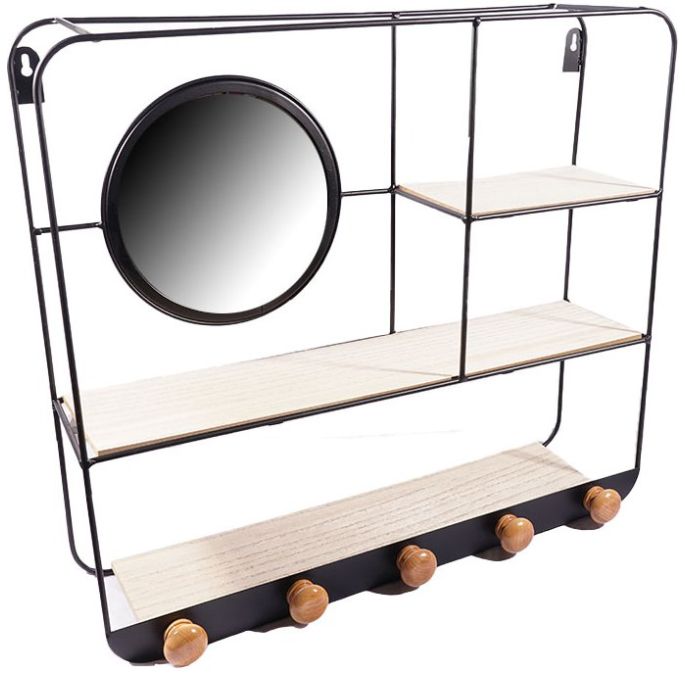 Home Nature Estante Organizador de Pared de Metal con Espejo Y 3 Repisas de Metal 41*41*80