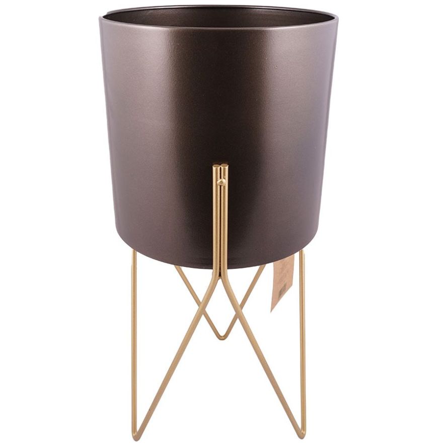 Home Nature Macetero Decorativo Loreto Grande de Metal con Patas Doradas 24*24*36 Cm