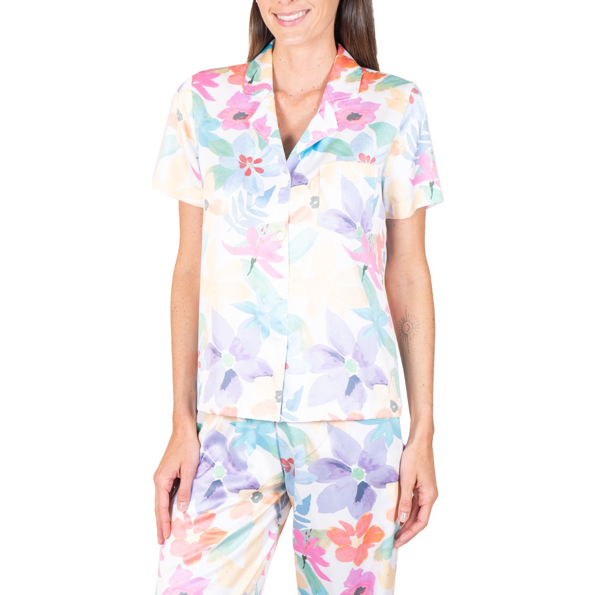 Pijama Satín Saco Manga Larga Y Capri Creaciones Parisina