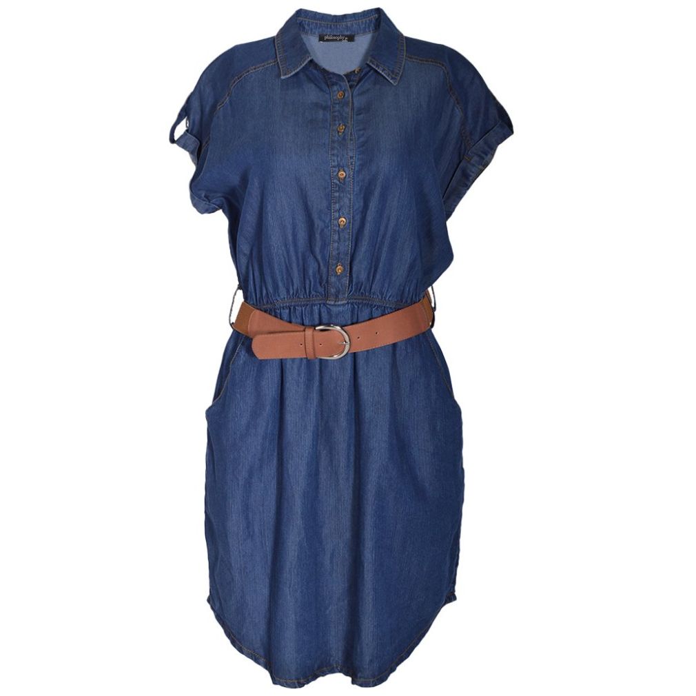 Vestido Corto Tipo Mezclilla con Cinturón en Combinación Philosophy