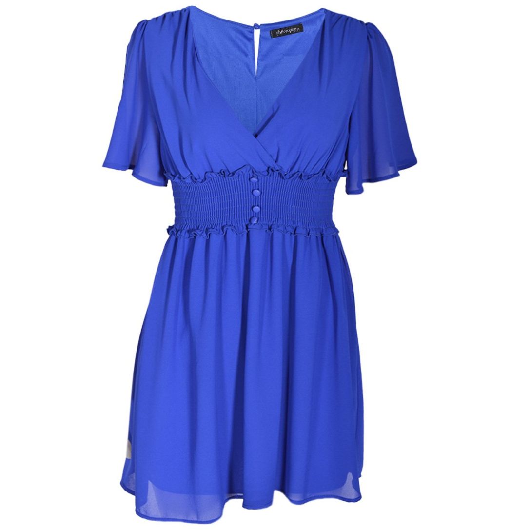 Vestido Corto con Smock Y Frente Cruzado Philosophy