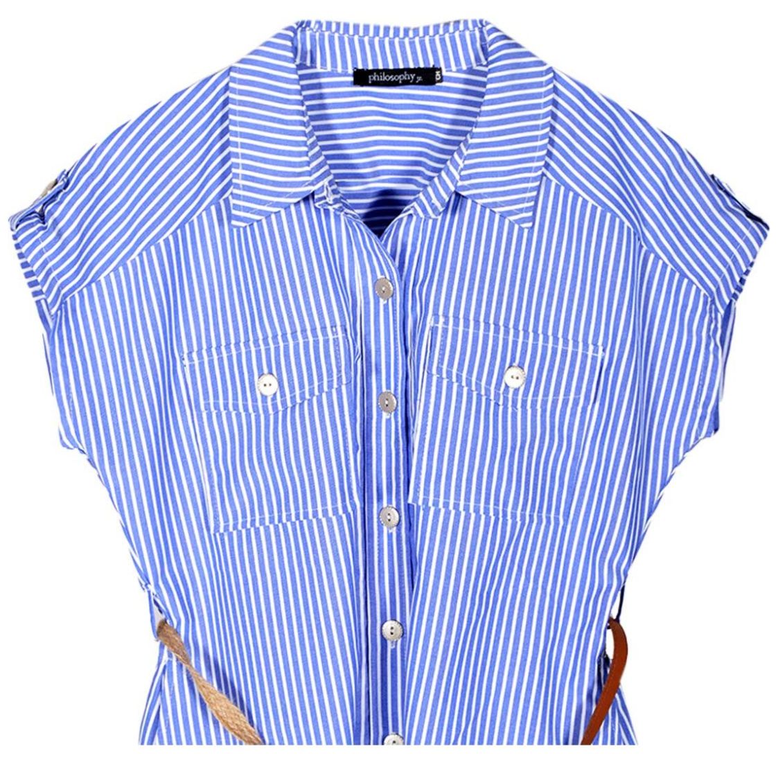 Vestido Corto de Estampado a Rayas con Botones Y Cinturón en Combinación Philosophy