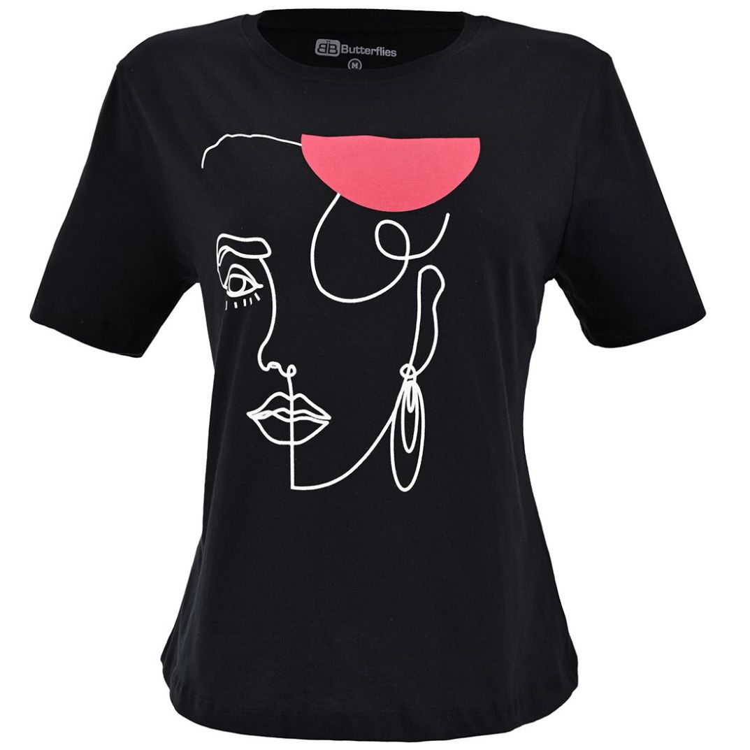 Playera Manga Corta Cuello Redondo con Estampado para Mujer