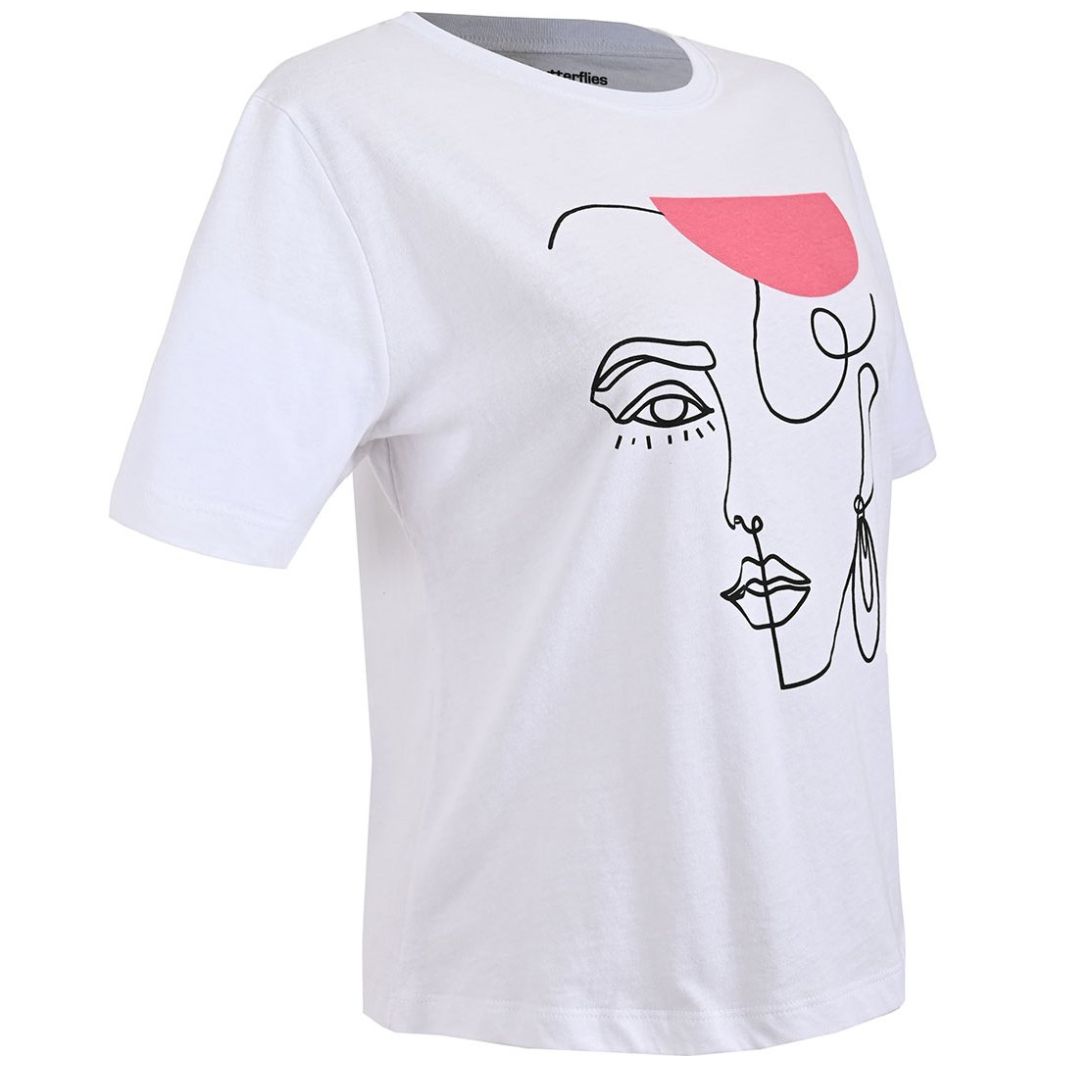 Playera Manga Corta Cuello Redondo con Estampado para Mujer