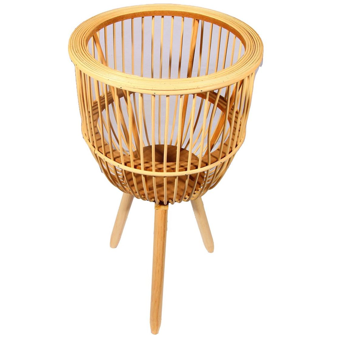Home Nature Macetero Natura Grande de Ratán con Patas de Madera 29*29*59 Cm