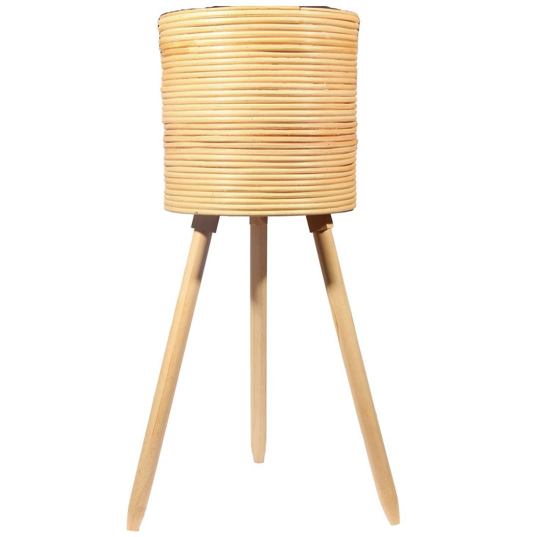 Home Nature Macetero Grande de Ratán con Patas de Madera 26*26*65 Cm