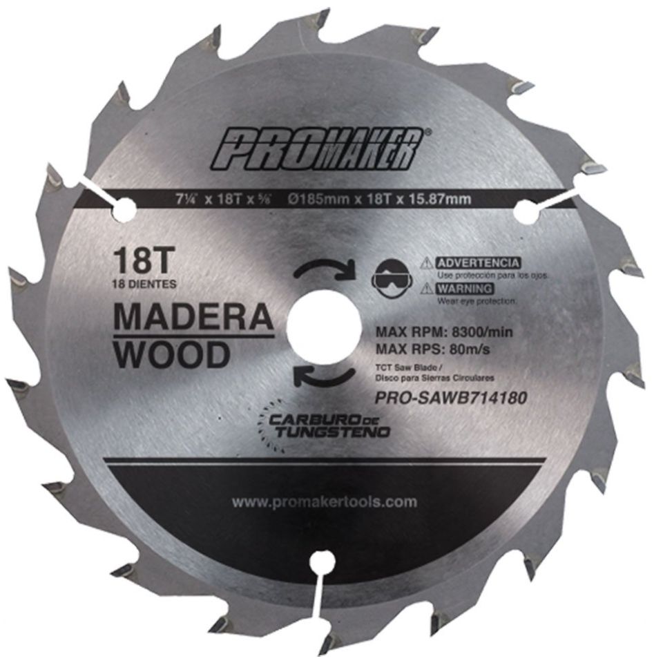 Disco para Sierra Circular Promaker 18 Dientes 7-1/4" X 5/8"