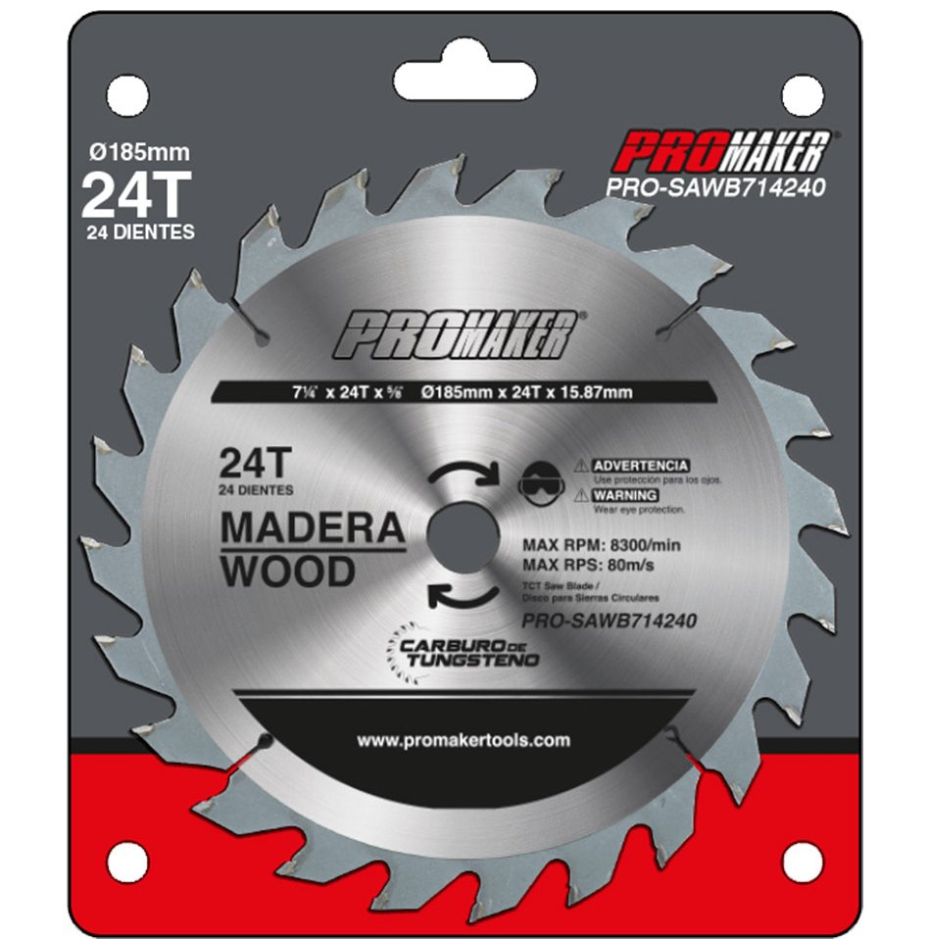 Disco para Sierra Circular Promaker 24 Dientes 7-1/4" X 5/8"