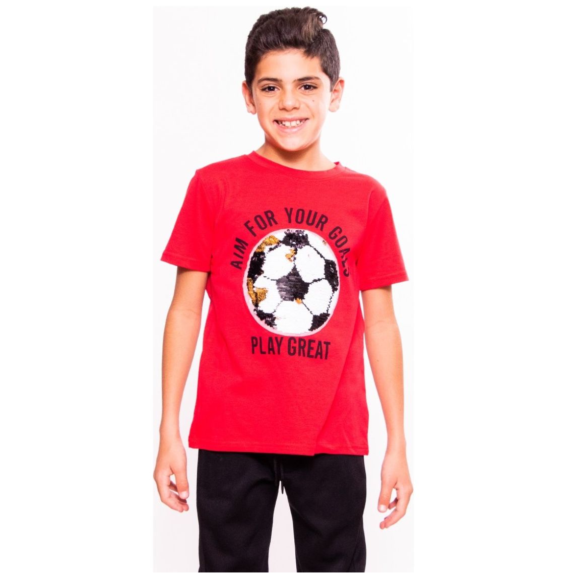 Playera para Niño Manga Corta con Balón de Lentejuela Studio si