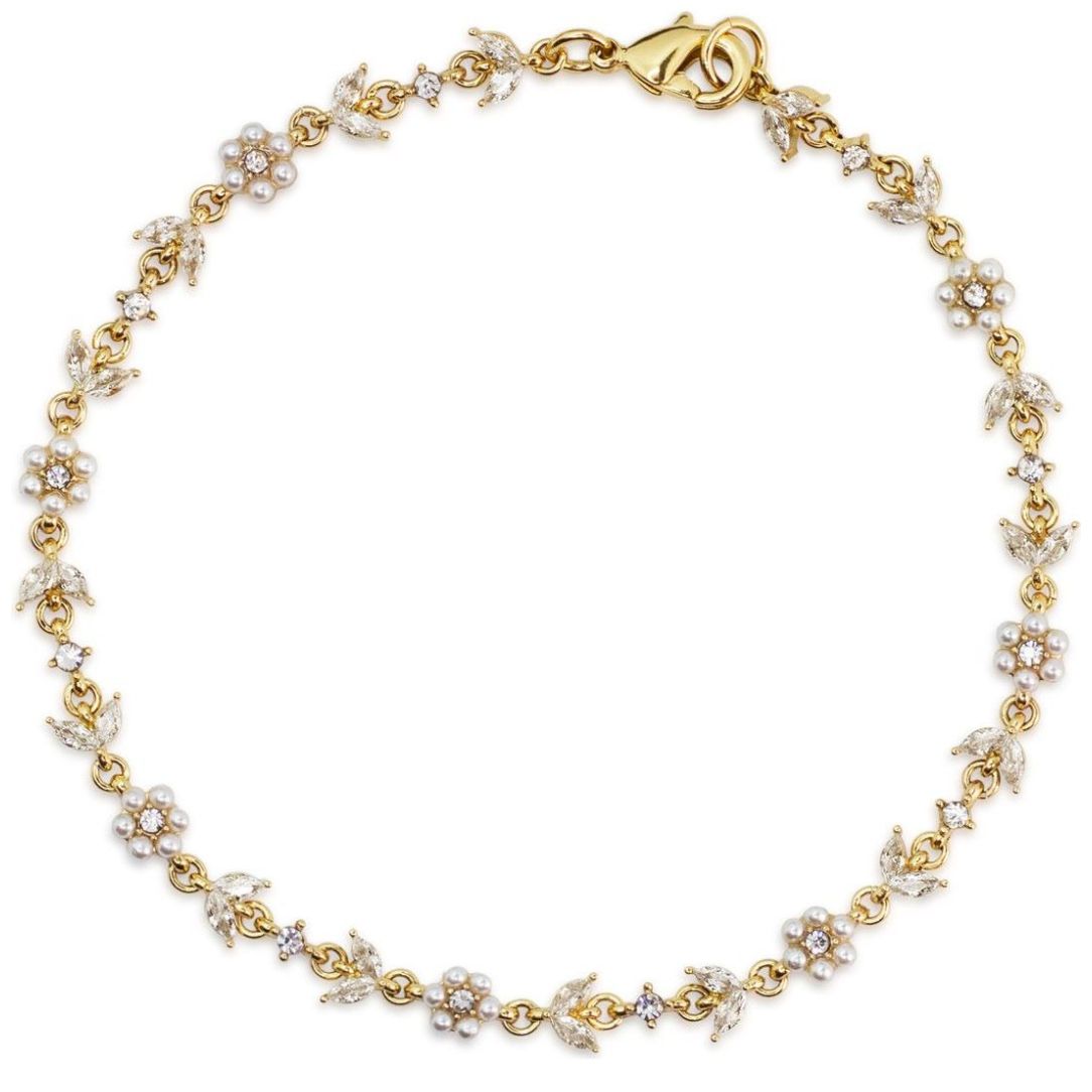 Pulsera Dorada con Cz, Microperla Y Cristales Carré