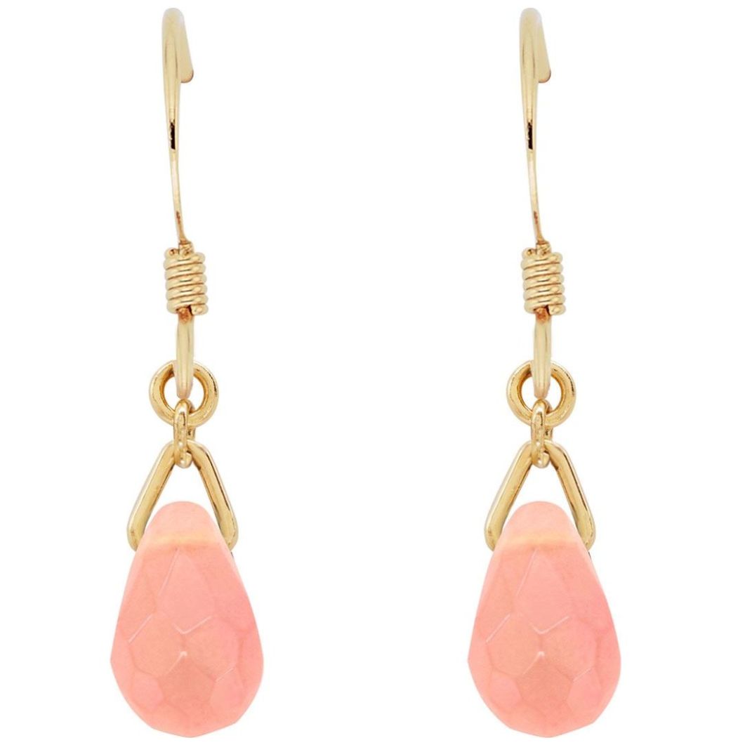 Aretes en Dorado de Gota de Piedra Natural Jade Facetada Color Ruby Quartz Emanuel Ungaro