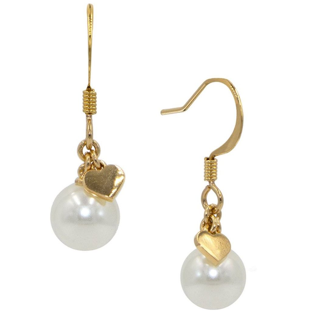 Aretes Perla Blanca 8 Mm y Corazón Mossimo