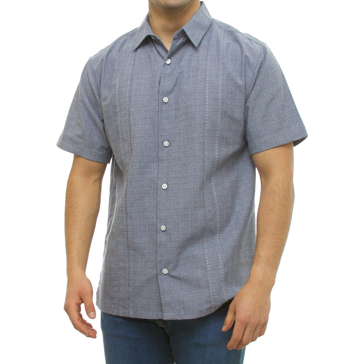 Camisas Elvqul De Hombre Manga Corta Liso Casuales Azul Marino Cuello V