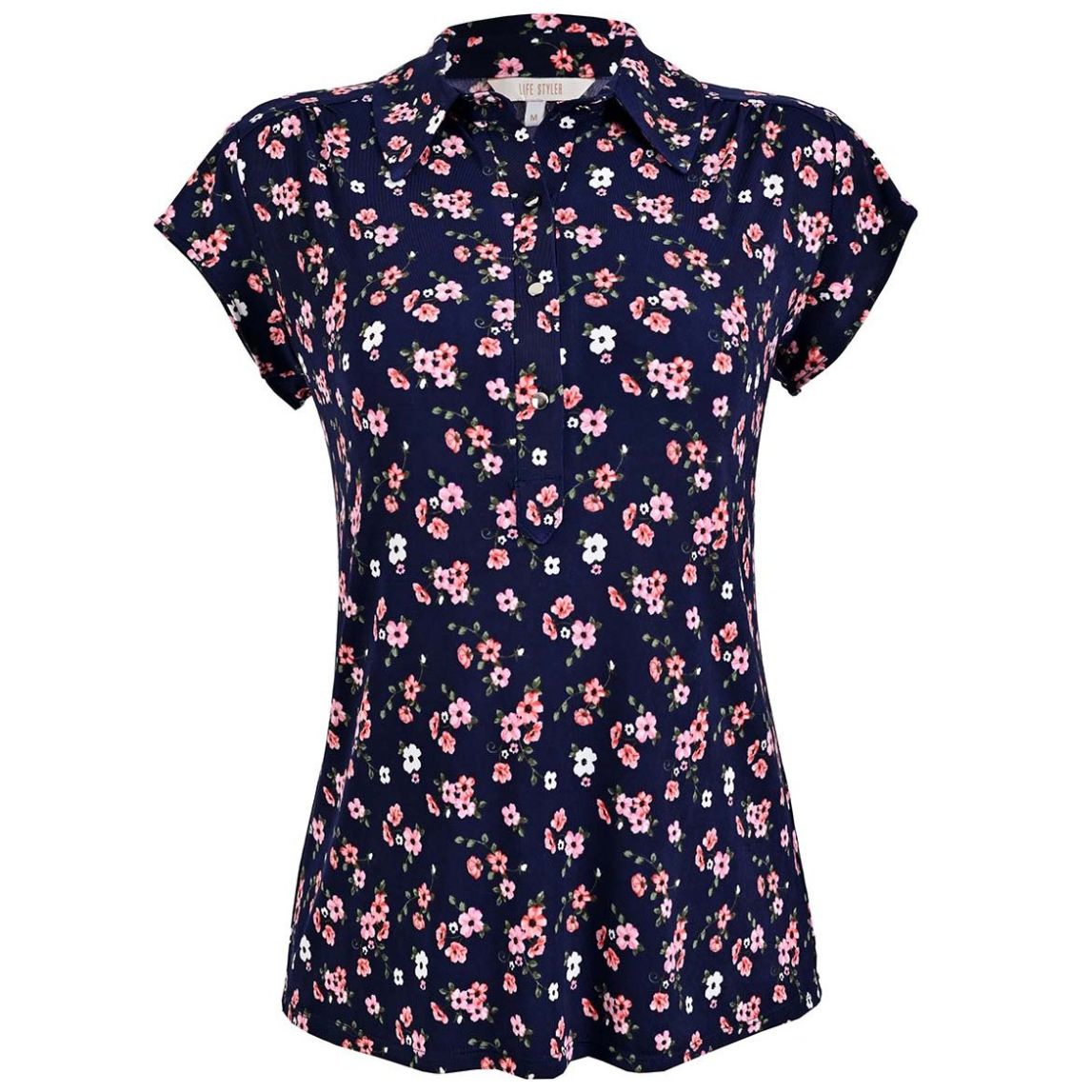 Blusa Cuello Camisero Manga Corta Life Styler para Mujer