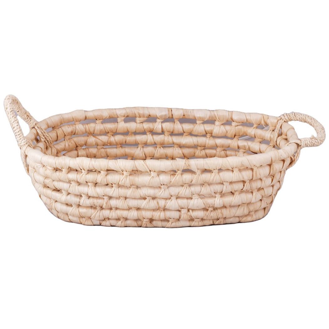Home Nature Canasta Tanok Tejida con Hojas de Maíz, Paja Y Cuerda de Papel 30*20 Cm